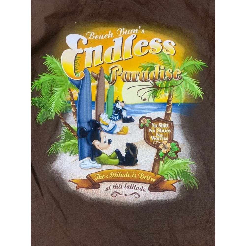 Disney Men's Size Large Brown Endless Paradise Mickey Mouse Sunset Graphic Tee - Picture 9 of 12